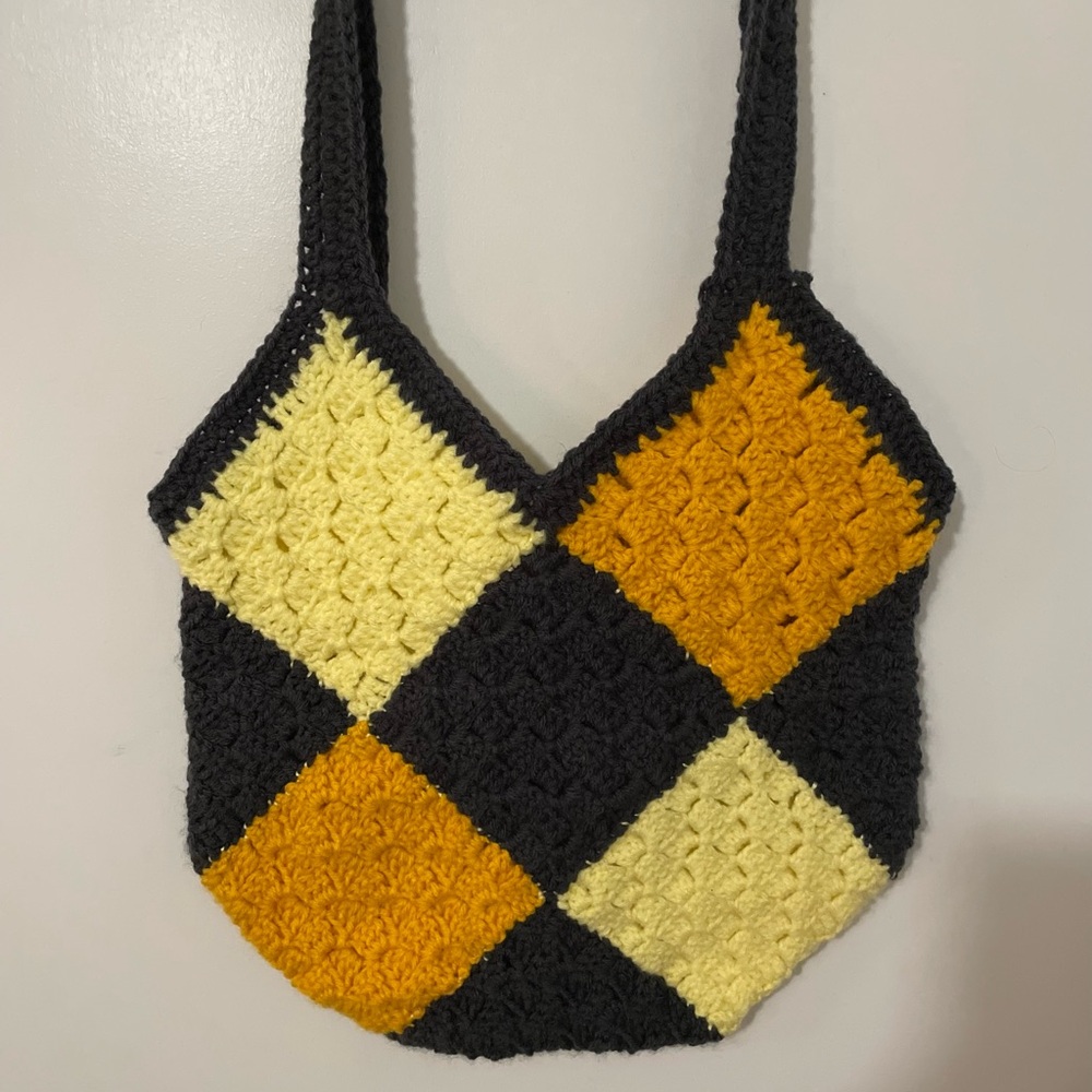 Handcrafted Navy, Orange, and Yellow Crochet Tote Bag